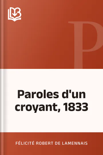 Paroles d'un croyant, 1833 de Félicité Robert de Lamennais, couverture du livre